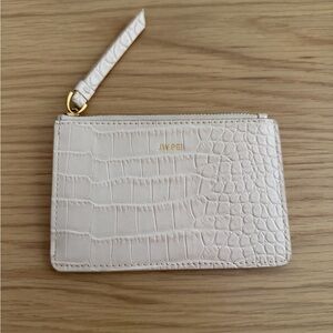 JW PEI Cream Croc-Embossed Wristlet Card Case with Gold Hardware